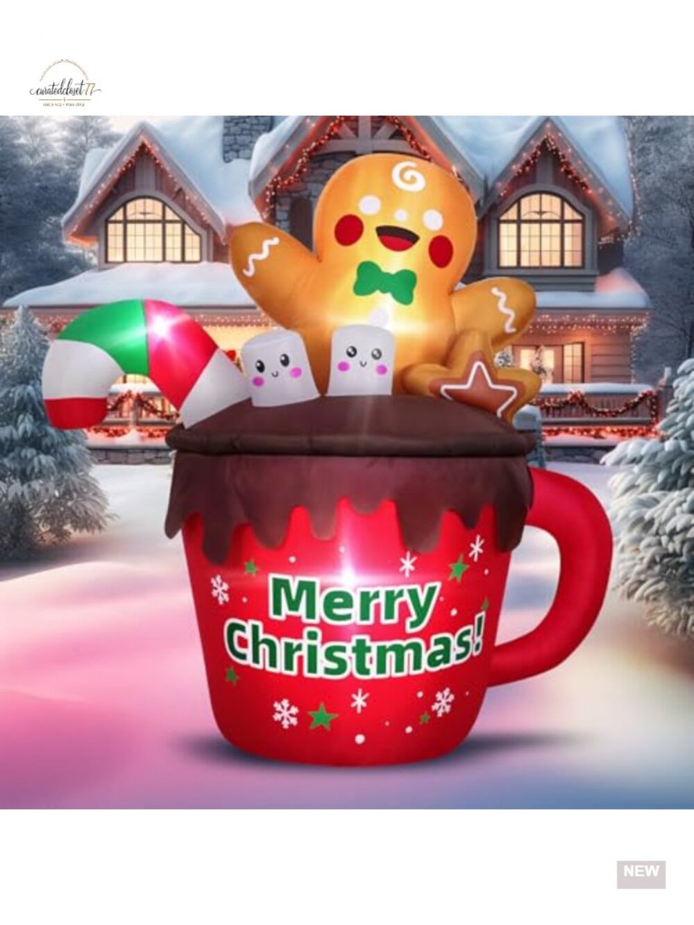 6FT Christmas Inflatable Hot Cocoa Mug with LED Lights Outdoor Decor